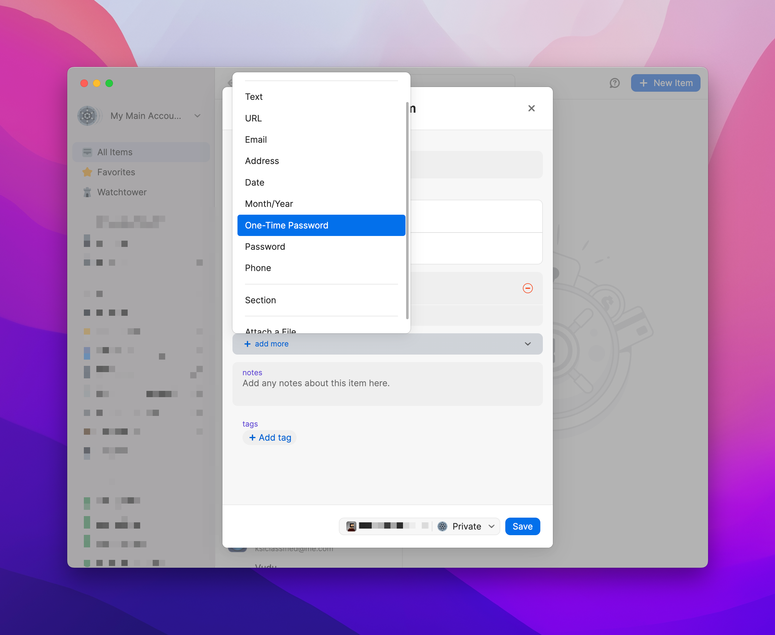 1Password TOTP page