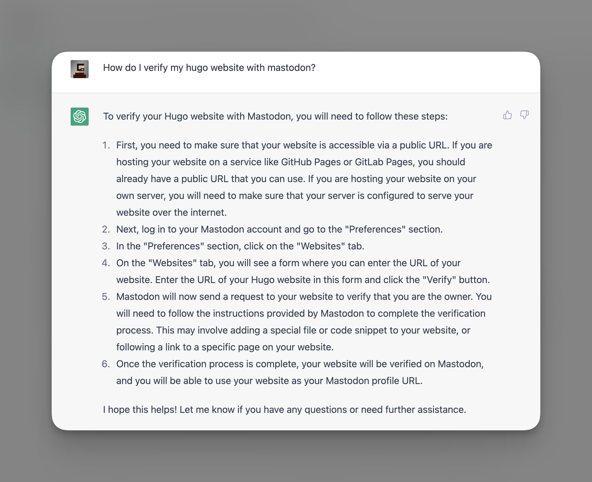 Chat GPT screenshot