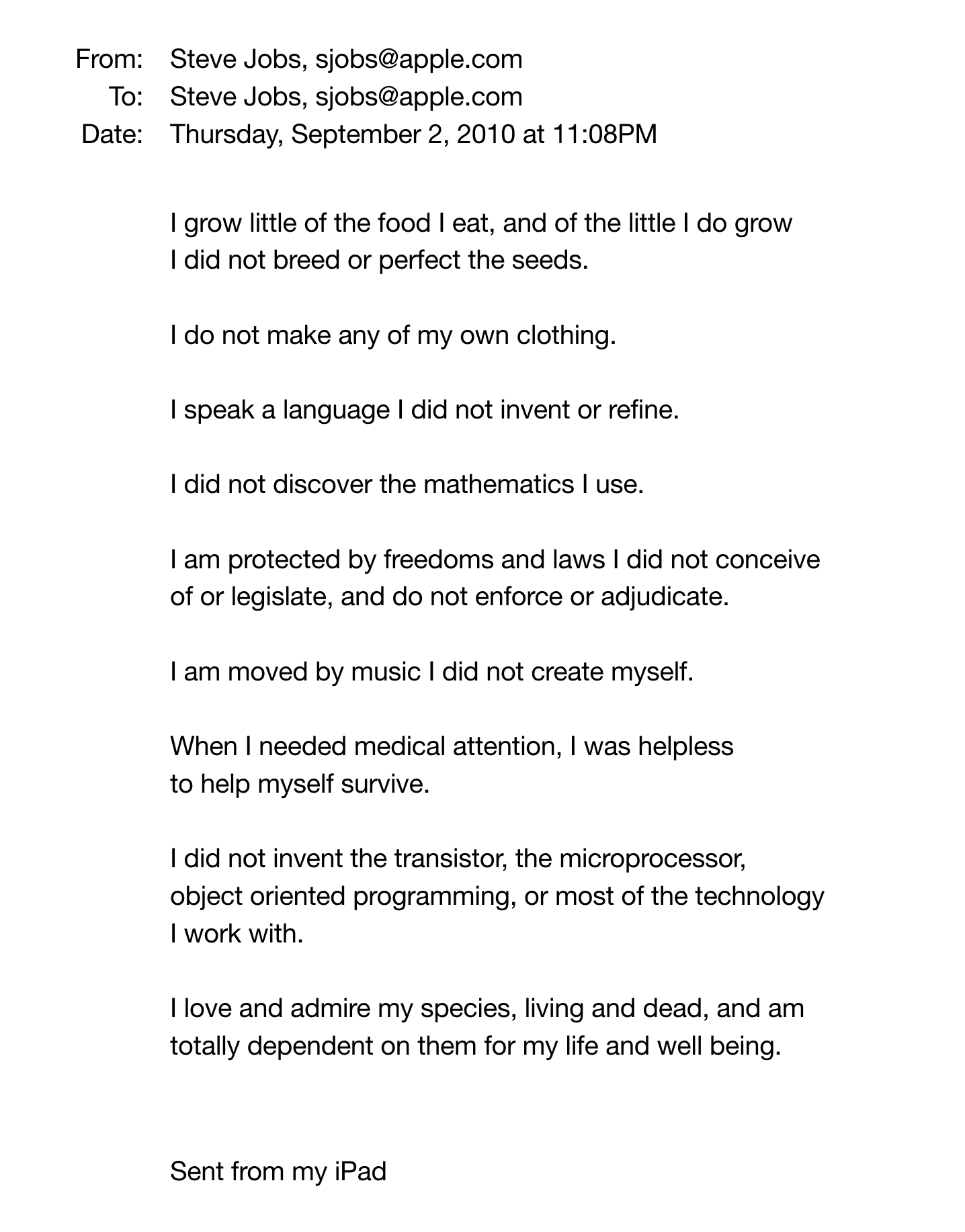 Put something back - An email from Steve Jobs